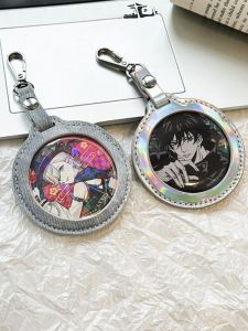 Round PU Leather Bar Cover Portable Hanging Bar Bag Colorful Laser Clean Surface Single Bar Card with Hook