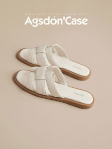 Agsdon Flat Sandals Womens 2025 New Summer Roman Fashion Beach Slippers French Style Casual Low Top Synthetic Leather Sandals