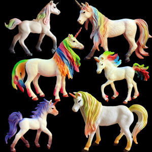 Colorful Unicorn Toy Realistic Animal Model Childrens Playhouse Simulation Mythical Beast Fairy Horse Cartoon Fairy Tale Gift