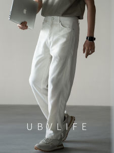 UBV | Breathable Linen Lycell Sporty White Casual Men Pants Tapered Loose Fit