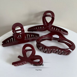 Elegant Vintage Wine Red French Atmosphere Hair Claw Back of Head Personality Updo Shark Clip Fashionable Hair Accessories