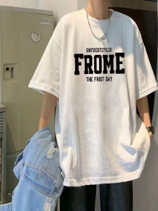 Pure Cotton Heavyweight Short Sleeve T-Shirt for Boys Summer New Style Trendy Brand Letter High Street American Half Sleeve T for Teens