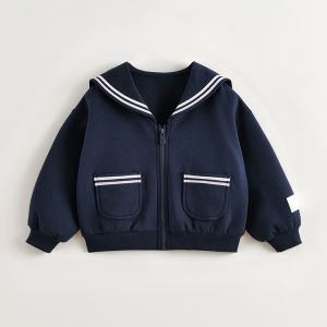 Marc&Janie | Energetic Campus Style Light Navy Collar Sweatshirt