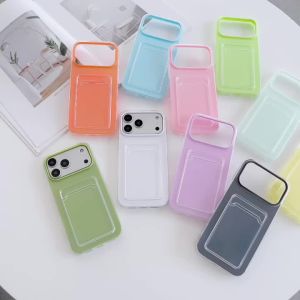 2in1 Candy Jelly Clear Card Slot Holder Wallet Case For iPhone 17 Air 16 15 14 Plus 13 12 11 Pro Max 17 TPU+PC Shockproof Cover