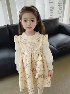 Dress Hanfu Flower 2in1 Anak Perempuan Usia 1-4 Tahun | Fashion Trendy Kekinian 2025 Nyaman Di Pakai Anak Model Dress Lengan Panjang Kombinasi Outer Flower Model Bahu Rempel Mix Dada Burkat Renda Variasi Pita Pita | Dress Casual Free Tas Boneka | Jc