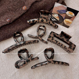 Burgundy Leopard Print Hair Claw Vintage Butterfly Knot Crossed Shark Bite Back of Head Updo Clip High End Hair Accessories