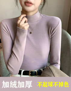 Half Turtleneck Double-Sided Dralon Bottoming Shirt for Women Fall and Winter Inner Wear Solid Color with Fur Thick Warm Long Sleeves Plus Size Tops