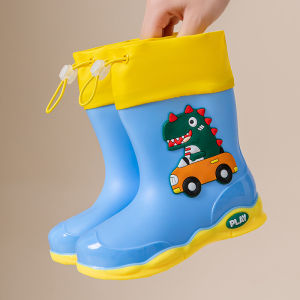 Dinosaur Themed Childrens Rain Boots Anti-Slip Tied Mouth Outdoor Wear Waterproof Shoes for Boys And Girls Student Baby