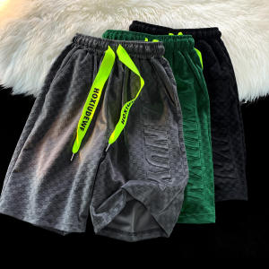 Summer Mens Plaid Loose Casual Shorts American Trendy Brand Checkered Chessboard Pattern Sporty Straight Leg Mid-Length