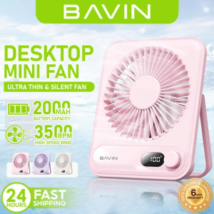 BAVIN BF006 Ultra-Thin Portable Mini Desktop & Personal Fan Rechargeable w/ 4-Speeds Strong Wind for Office & Home Use