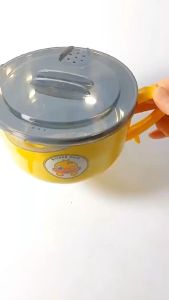 Ca Ăn Mì VỊT VÀNG Giữ Nhiệt Có Nắp Đậy 1000ml - Bát Ăn Cháo Inox 2 Lớp Cách Nhiệt Kèm Nắp Thông Minh