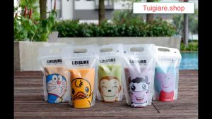 Túi zip đựng trà sữa nước trái cây tặng kèm ống hút thể tích 450-500ml tiện lợi
