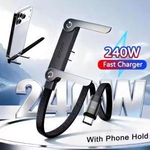 Folding Phone Stand 2-in-1 Holder 240W Foldable Stand 480Mbps Fast Charging Elbow Data Cable Sideways Phone Charger Phone Charms