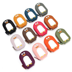 ROYAL BAGGER Card Holder for Female Genuine Cow Leather Small Exquisite Cartoon Penguin Coin Purse Cowhide Women Cute Wallet