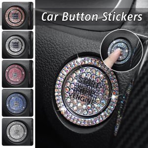 2pcs Car Start Switch Button Auto Decorative Diamond Stickers Rhinestone Ring Circle Trims Protective Cover Car Accessories