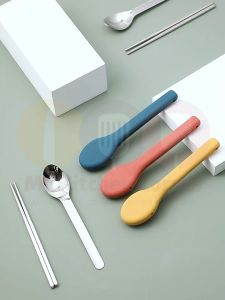 Stainless Steel 304 Chopsticks Set With Silicone Case Portable Cutlery Set Spoon Fork 硅胶餐套不锈钢304筷子汤匙叉套装