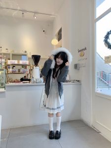 Lulucake Hooded Open Cardigan Sweatshirt Loose Japanese Style College Wind Detachable Fur Collar Multi-Color Womens Jacket
