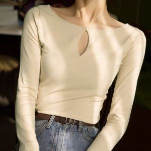French Style Knitted Top Womens Slim Fit Design Unique Base Shirt Fashionable Inner Outer Wear Spring New Arrival