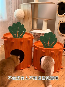 รังแมวอุโมงค์แครอท 2 ชั้น ออกแบบเป็นโพรงให้แมวซ่อน อัดแน่นด้วยเนื้อเฟลตหนา แข็งแรงทนทาน กันรอยขีดข่วนได้เป็นอย่างดี