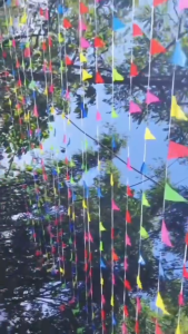 ธงตกแต่ง ธง สามเหลี่ยม 80m หลากสี ธงงานวัด ตกแต่ง เทศกาล งานเลี้ยง ปาร์ตี้ ร้าน งานบุญ กันแดด กันฝน ธง