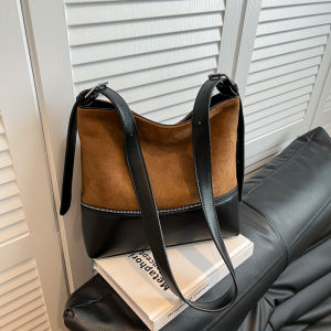 Retro Suede Leopard Print Bucket Bag Womens Large Capacity Crossbody Bag Underarm Water Bucket Bag Autumn Winter New Style