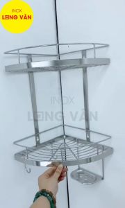 Kệ góc phòng tắm INOX 304 có khay xà bông (20x20 25x25 cm) kệ phòng tắm tiện dụng thương hiệu Inox Long Vân chất liệu 100% INOX 304 sáng bóng kệ góc 2 tầng