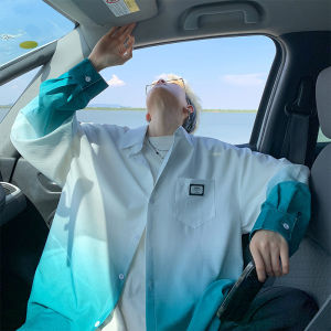 Gradient Color Long Sleeves Shirt Mens Spring and Autumn New Arrival Trendy Fancy Handsome Loose Casual Boys Shirt Coat