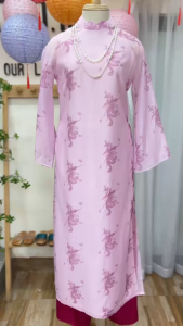 Set Áo Dài Lụa Trơn Thy Lan màu Hồng Nhạt siêu xinh