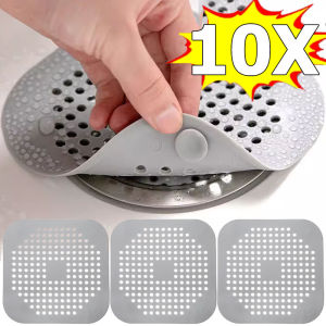 10Pcs Hair Drain Catcher / Silicone Square Drain Cover with Suction Cups / Harmless Hair Stopper Cleaning Accessories / Shower and Bathtub Hair Stopper