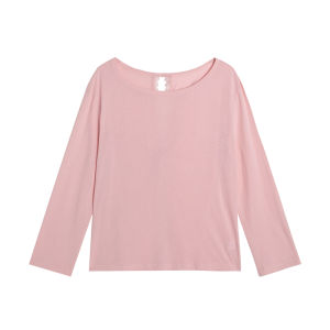 Design Lace Patchwork Backless Pink Long Sleeve T-Shirt Thin Casual Top