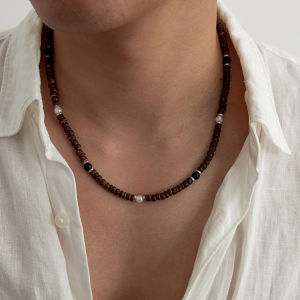 Ingemark | Ingemark Vintage Wood Bead Stone Beaded Choker Necklace for Man Ethnic Style Adjustable Collar Chain Men Bohemian Neck Jewelry