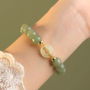 🔥Orfila Natural Hetian Jade Peace Buckle Bracelet China Style Vintage Hand Jewelry Gifts for Girlfriends Lucky Buckle Jade Bracelets