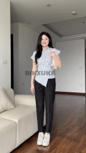 BIKXUKA - Quần công sở dáng baggy thường vải tuyết nhung cao cấp cạp cao túi chéo hàng đẹp Q05