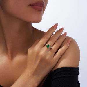Nhẫn Đính Hôn Thanh Lịch Bằng Bạc S925 Mạ Vàng 18K Đá Emerald Nhân Tạo Cắt Emerald 6x8mm JIUZUAN Đính Đá Moissanite Bên Cạnh Dành Cho Nữ