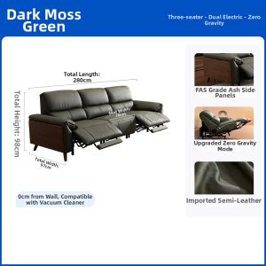 Electric Mid-Century Modern Half-Aniline Genuine Leather Solid Wood Sofa