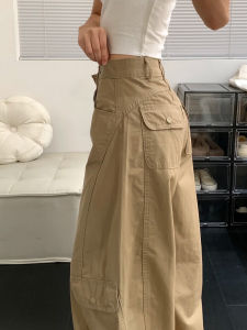 Quần Ống Rộng Cạp Cao Phong Cách Mỹ Cho Nữ Quần Ống Đứng Màu Kaki Quần Công Sở Rộng Rãi Cỡ Nhỏ Quần Ống Thẳng