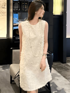 Váy Vest Không Tay Màu Trắng Dáng Rộng Mùa Hè Cho Nữ Váy Ngắn Thường Ngày Thanh Lịch Không Tay Cổ Tròn Dáng Chữ a Váy Công Sở Phong Cách Hàn Quốc