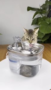 Smart Water Dispenser For Pet   304 Stainless Steel Automatic Circulating Filter Smart Pet Drinking Fountain Mute Pum Feeder Motion Sensor 2.2L Water Level