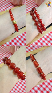 Collection / Premium Grade Icy Red Agate Bracelet (Charms Barrel 2 Rounds 1 Round)