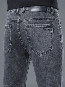 WEIJINSHI | Spring Autumn Slim Straight Stretch Fleece-Lined Black Mens Jeans