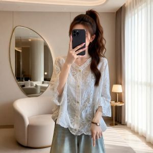 AIYITI | New Light Lace Embroidered Hollow Out Loose Big Size Sun Protection Shirt