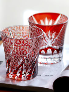 Handcrafted Crystal Glass Beer Cup Juice Cup Wine Glass Japanese Style Chrysanthemum Pattern Men Gift Golden Edo Kiriko