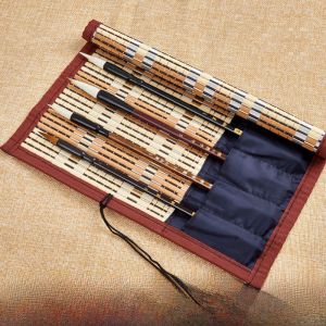 Large Capacity Calligraphy Brush Roll Bag Womens Style Bamboo Calligraphy Brush Storage Bag Cultural Business Supplies