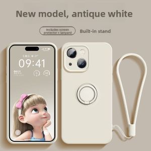 Ultra-Thin Liquid Silicone Ring Phone Case for Apple 15 pro Max 14 plus 13 Magnetic Absorption 12 Mini Creative Protection