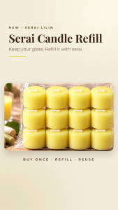 Serai Lilin Serai Glass Candle | Refill Pack Candle Refill Wax 10Hours Burning | Wax Refill Pack 6pcs 12pc 25pc