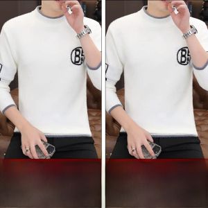 ROMON | Lormen Mens Knitted Sweater Round Neck Thickened Mink Velvet Warm Winter Fashion Casual Loose Fit Long Sleeve T-Shirt