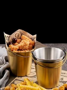 PDM 304 Stainless Steel Snack Bucket Fried Chicken Bucket French Fries Bucket with Handle Mini Pails Handle