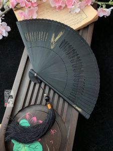 Mini Antique Bamboo Fan Pink Dragonfly Design