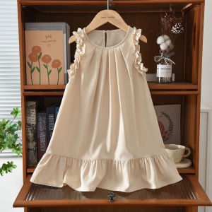 Bera Leader Korean Version Sleeveless Pleated Dress Solid Color Round Neck Childrens Clothes Summer Kids Dresses for Girls Wear