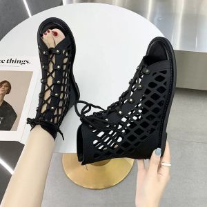 Womens Fashionable Flat Sole Sandals with Mesh Hollow Out
